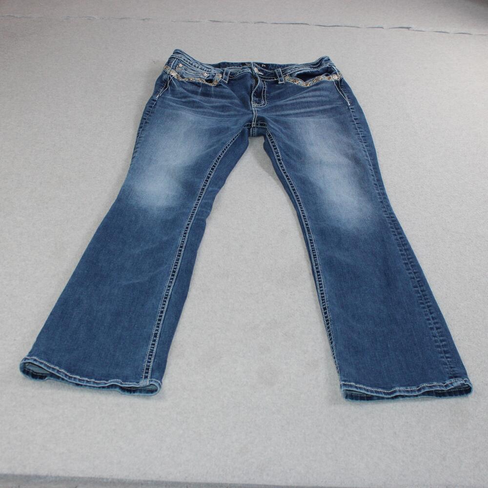 Miss Me Jeans Women 34 Blue Chloe Boot Medium Wash Rhinestone Studded Pockets